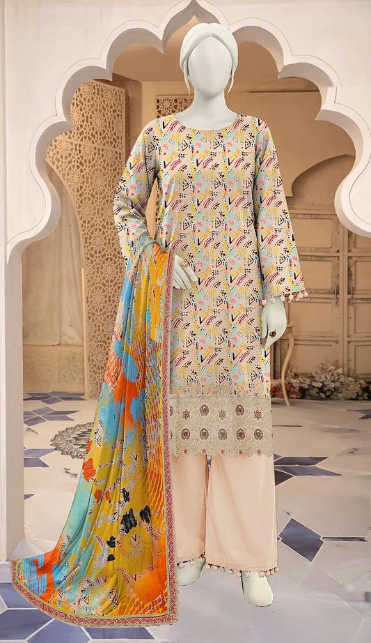 Baroque 3PC Digital Printed Daman Embroidery