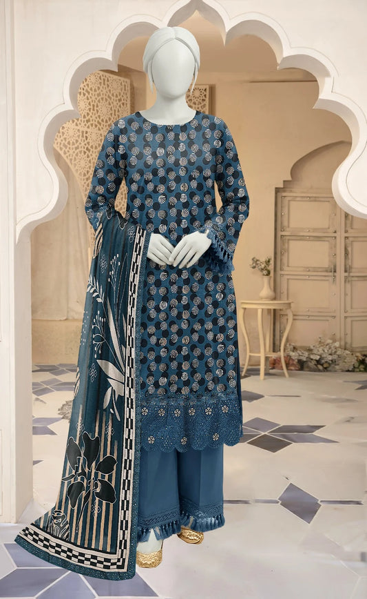 Baroque 3PC Digital Printed Daman Embroidery