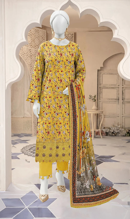 Baroque 3PC Digital Printed Daman Embroidery