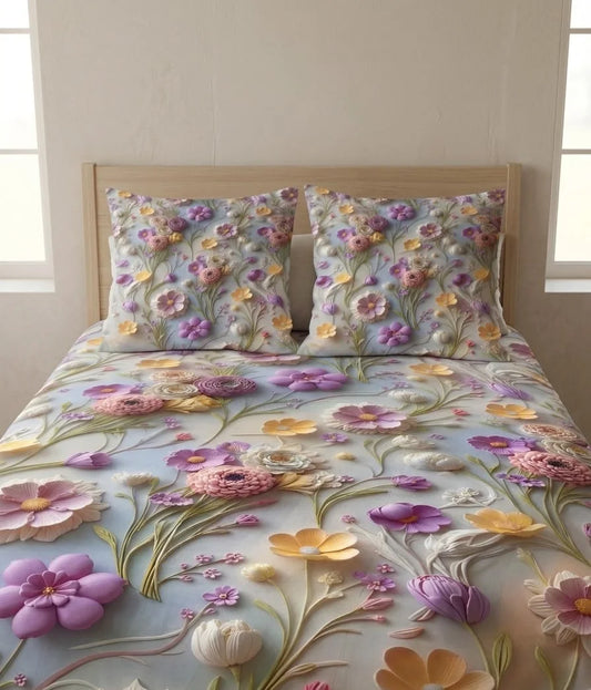BEDIOR 3D Digital Printed King Size Crystal Cotton Bed Sheet Set (3 Pcs)