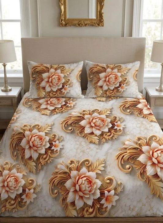 BEDIOR 3D Digital Printed King Size Crystal Cotton Bed Sheet Set (3 Pcs)