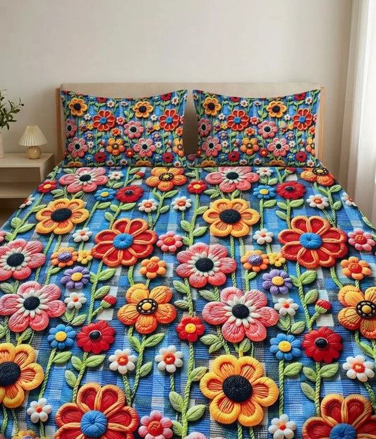 BEDIOR 3D Digital Printed King Size Crystal Cotton Bed Sheet Set (3 Pcs)