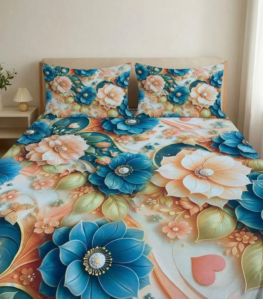 BEDIOR 3D Digital Printed King Size Crystal Cotton Bed Sheet Set (3 Pcs)