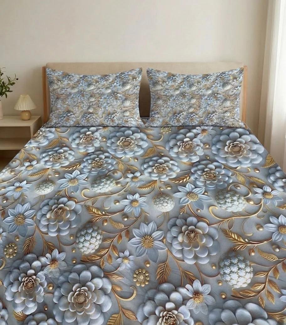 BEDIOR 3D Digital Printed King Size Crystal Cotton Bed Sheet Set (3 Pcs)