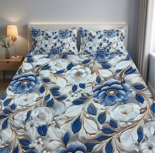 BEDIOR 3D Digital Printed King Size Crystal Cotton Bed Sheet Set (3 Pcs)