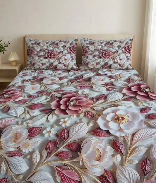 BEDIOR 3D Digital Printed King Size Crystal Cotton Bed Sheet Set (3 Pcs)
