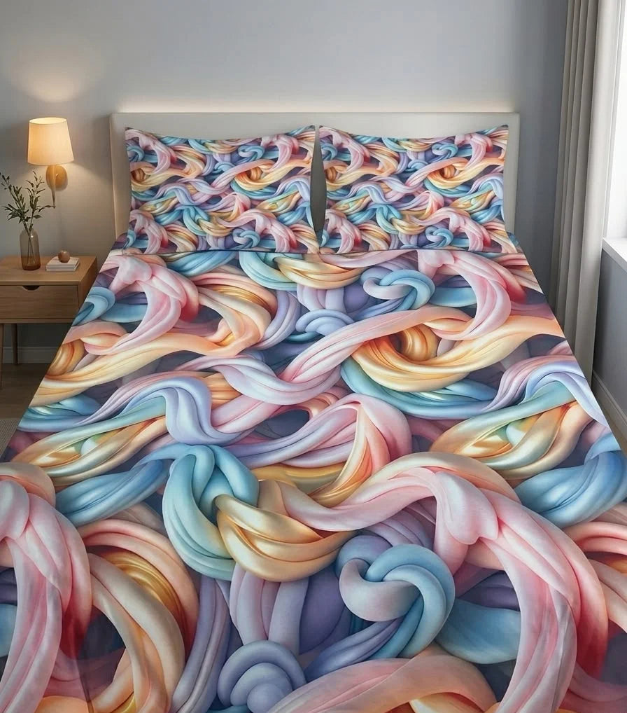 BEDIOR 3D Digital Printed King Size Crystal Cotton Bed Sheet Set (3 Pcs)