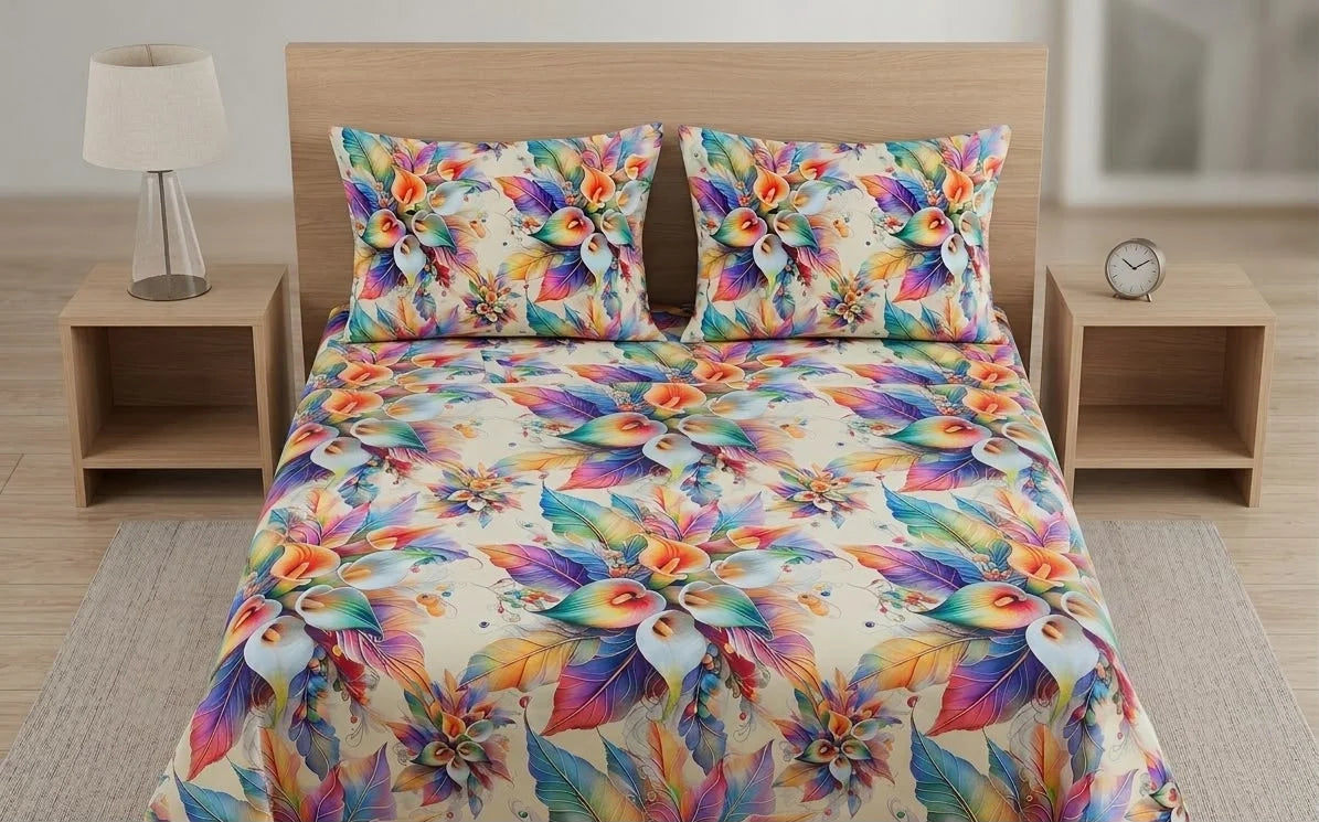 BEDIOR 3D Digital Printed King Size Crystal Cotton Bed Sheet Set (3 Pcs)