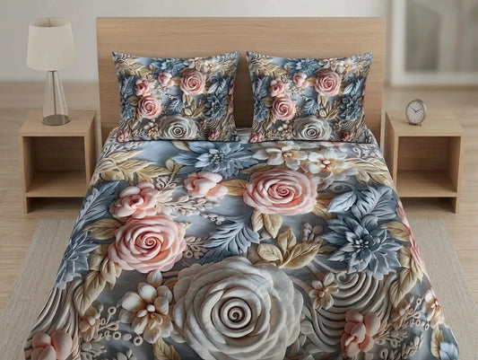 BEDIOR 3D Digital Printed King Size Crystal Cotton Bed Sheet Set (3 Pcs)