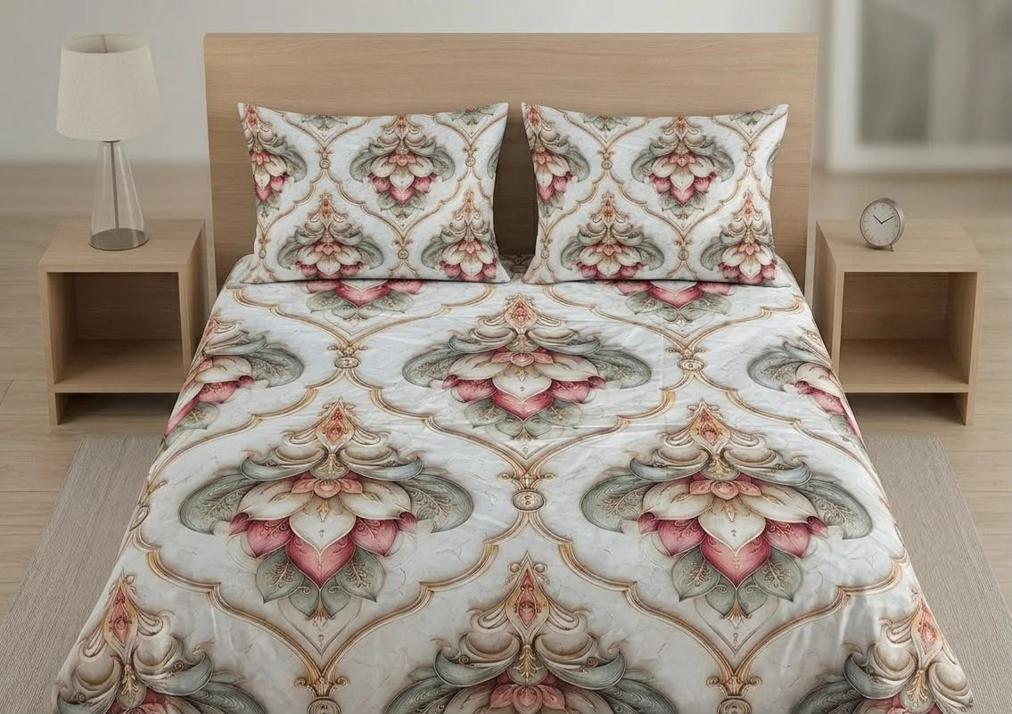 BEDIOR 3D Digital Printed King Size Crystal Cotton Bed Sheet Set (3 Pcs)