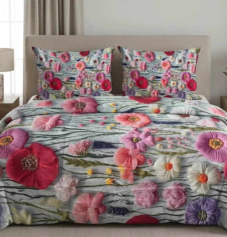 BEDIOR 3D Digital Printed King Size Crystal Cotton Bed Sheet Set (3 Pcs)
