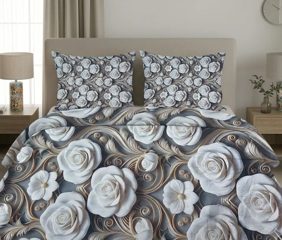 BEDIOR 3D Digital Printed King Size Crystal Cotton Bed Sheet Set (3 Pcs)