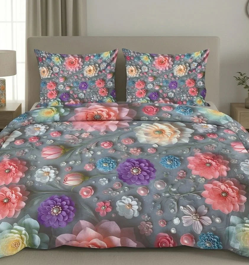 BEDIOR 3D Digital Printed King Size Crystal Cotton Bed Sheet Set (3 Pcs)