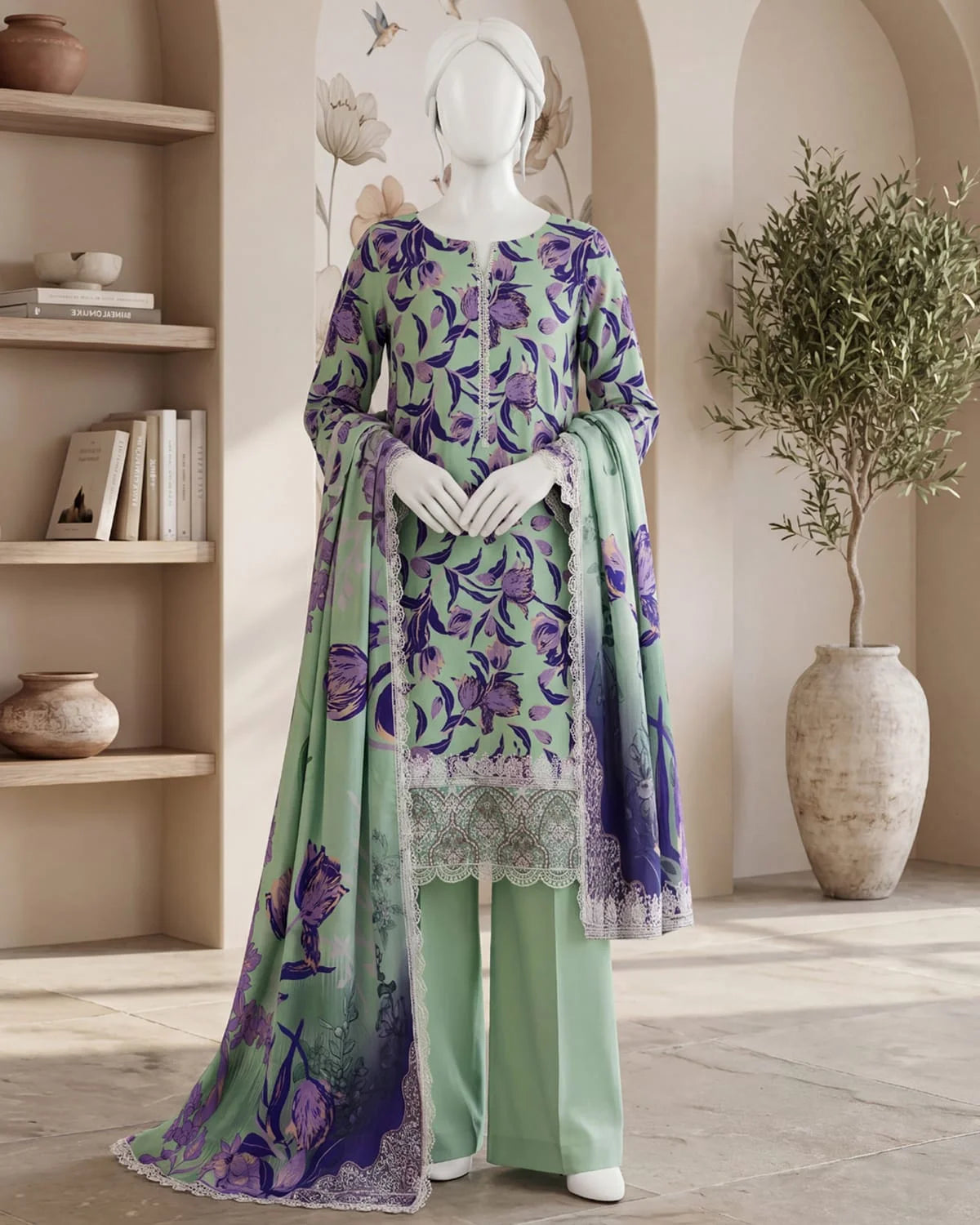 Baroque 3PC Digital Printed Daman Embroidery