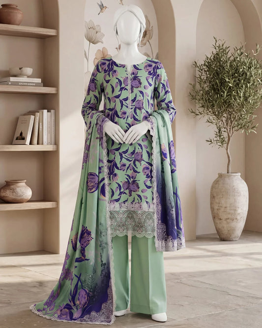 Baroque 3PC Digital Printed Daman Embroidery