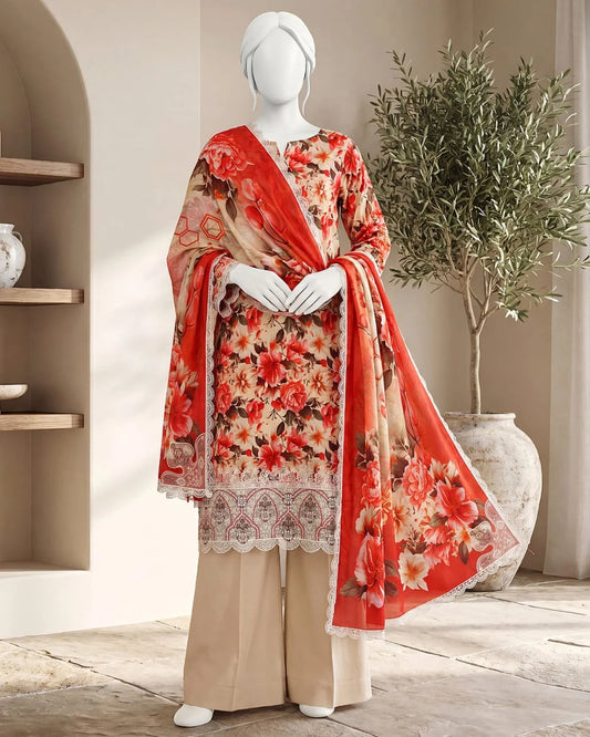 Baroque 3PC Digital Printed Daman Embroidery