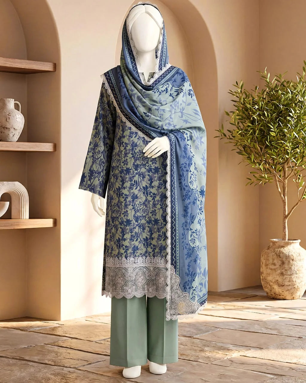 Baroque 3PC Digital Printed Daman Embroidery