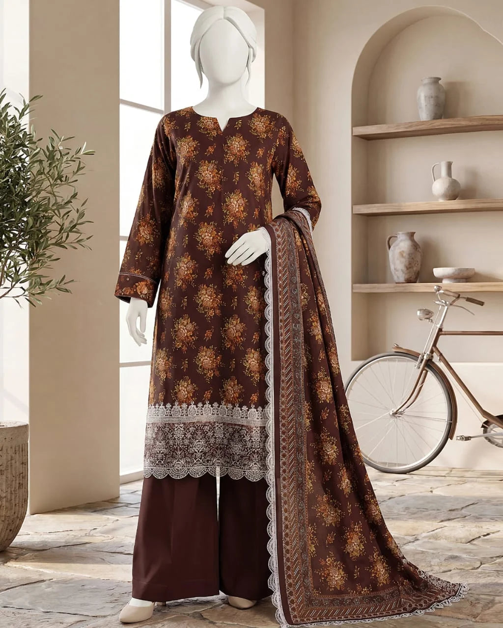 Baroque 3PC Digital Printed Daman Embroidery