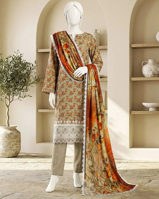 Baroque 3PC Digital Printed Daman Embroidery