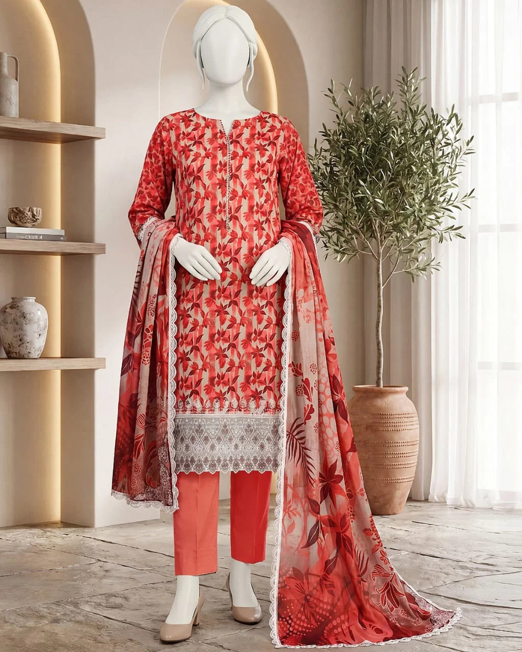 Baroque 3PC Digital Printed Daman Embroidery