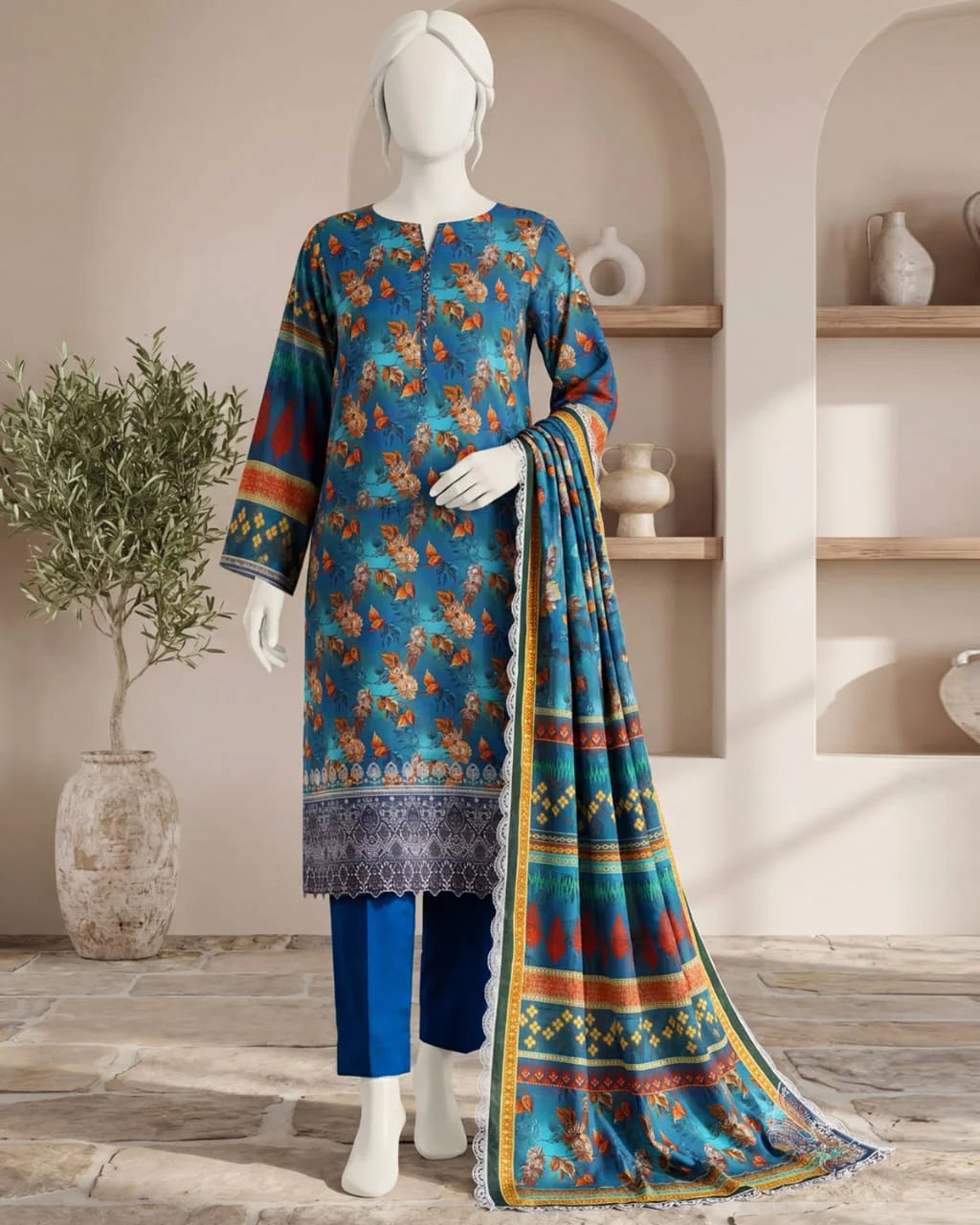 Baroque 3PC Digital Printed Daman Embroidery