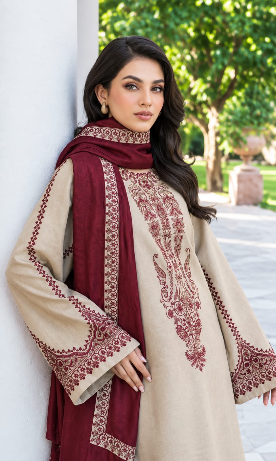 Dhanak-3PC Embroidered Shirt with Digital Printed Shawl - 1145