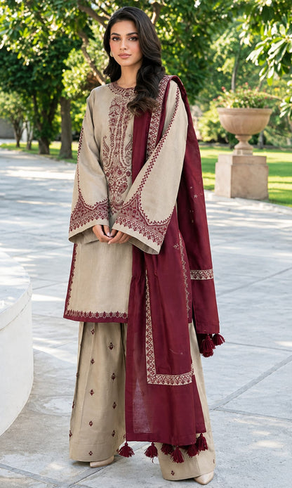 Dhanak-3PC Embroidered Shirt with Digital Printed Shawl - 1145