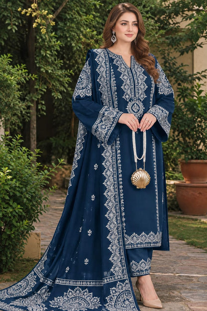 Dhanak-3PC Embroidered Shirt with Digital Printed Shawl - 1235