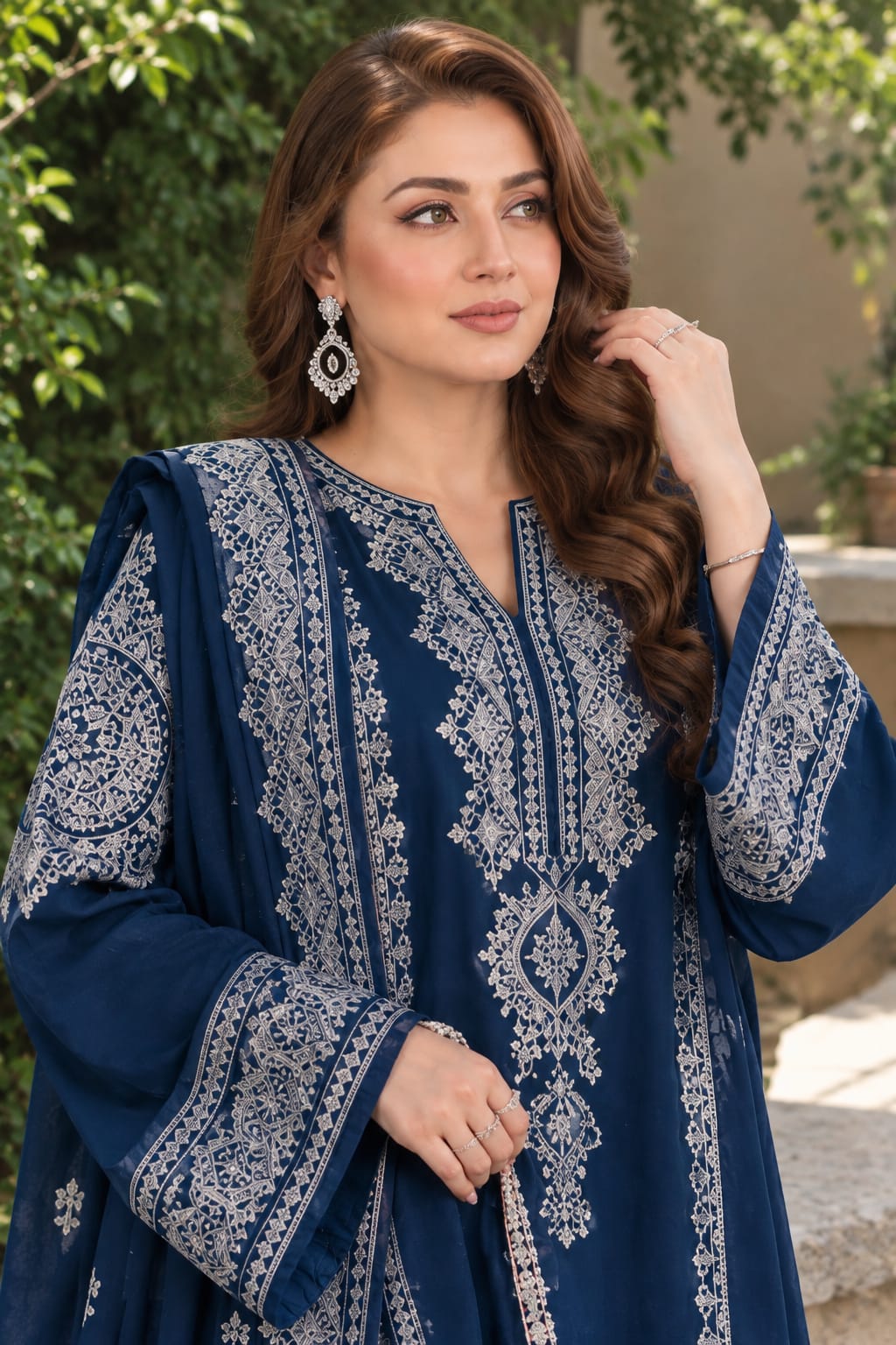 Dhanak-3PC Embroidered Shirt with Digital Printed Shawl - 1235
