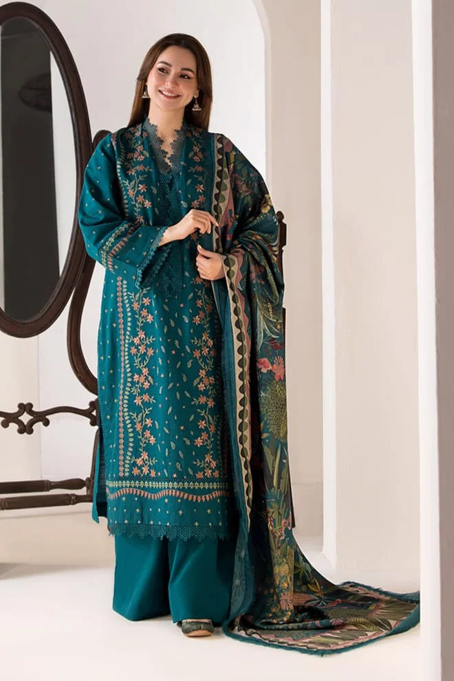 Dhanak-3PC Embroidered Shirt with Digital Printed Shawl - 1210