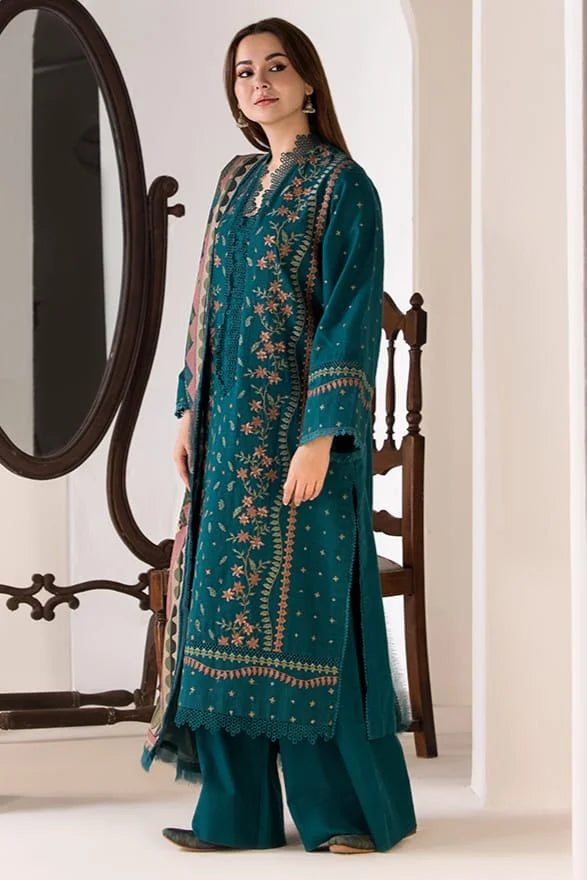 Dhanak-3PC Embroidered Shirt with Digital Printed Shawl - 1210
