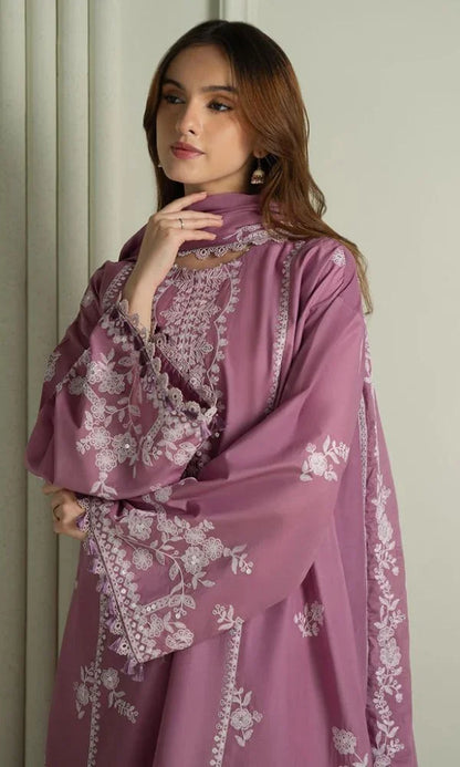 Dhanak-3PC Embroidered Shirt with Digital Printed Shawl - 1076