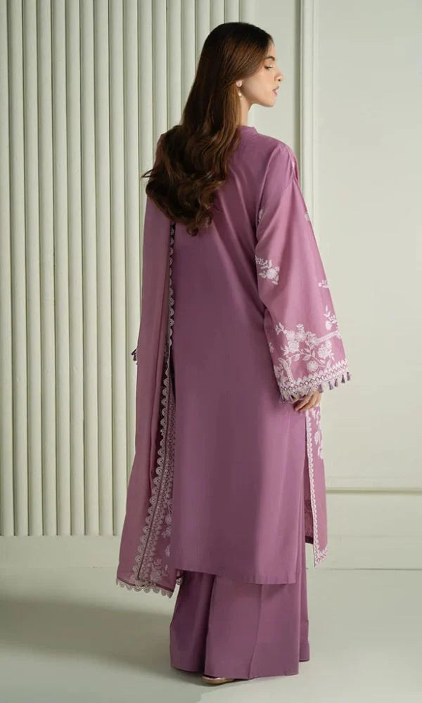 Dhanak-3PC Embroidered Shirt with Digital Printed Shawl - 1076