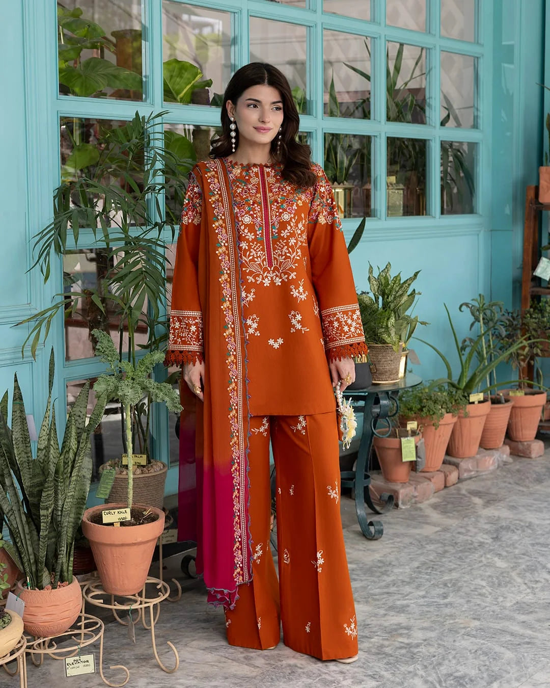 Dhanak-3PC Embroidered Shirt with Digital Printed Shawl - 1225