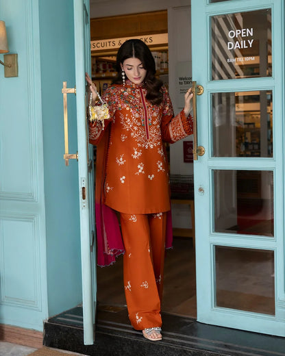 Dhanak-3PC Embroidered Shirt with Digital Printed Shawl - 1225