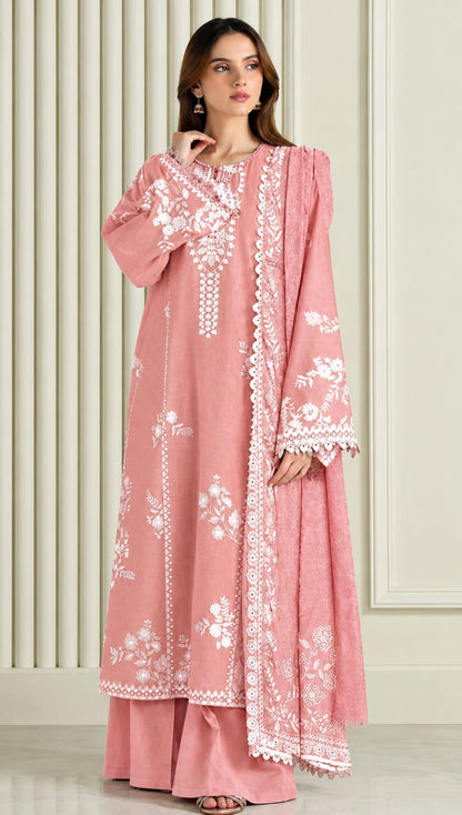 Dhanak-3PC Embroidered Shirt with Digital Printed Shawl - 1074