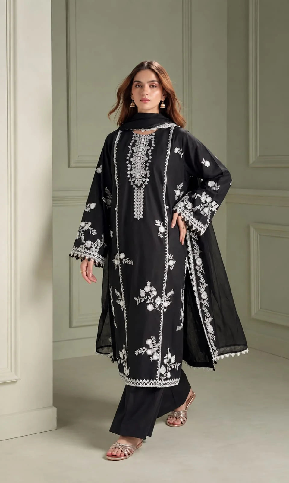 CROSS STITCH - Dhanak-3PC Embroidered Shirt with Digital Printed Shawl - 1080