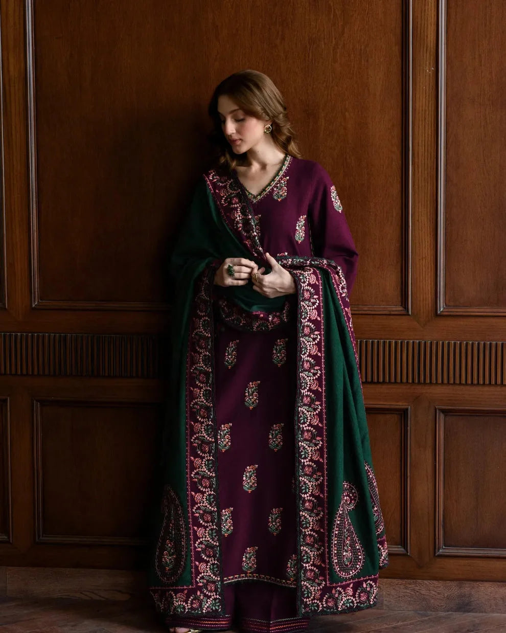 BATIK - Dhanak-3PC Embroidered Shirt with Digital Printed Shawl - 1263