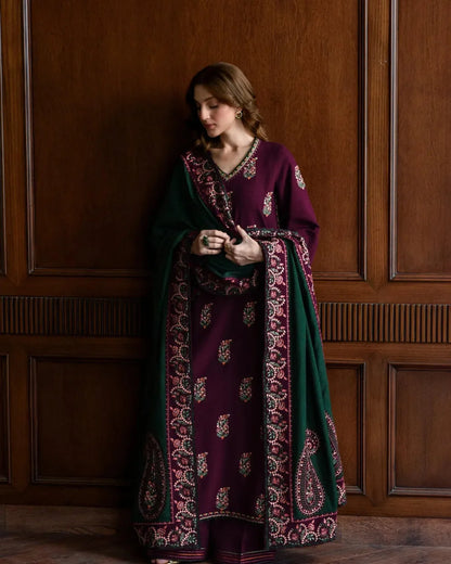BATIK - Dhanak-3PC Embroidered Shirt with Digital Printed Shawl - 1263