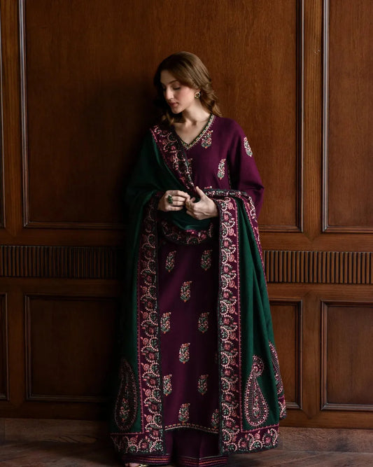 BATIK - Dhanak-3PC Embroidered Shirt with Digital Printed Shawl - 1263