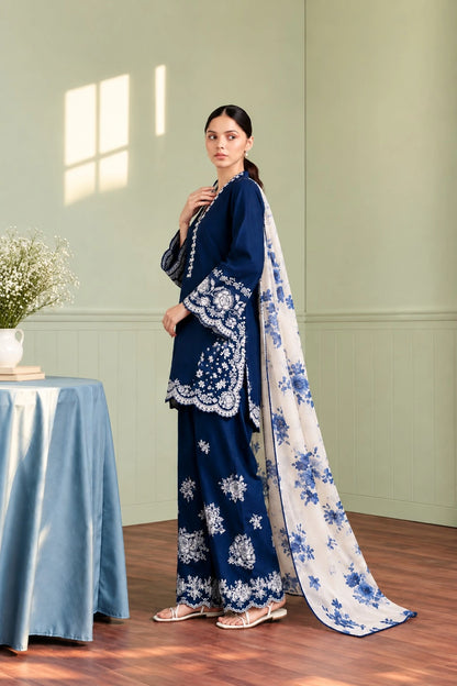 COCO - Dhanak-3PC Embroidered Shirt with Digital Printed Shawl - 1111