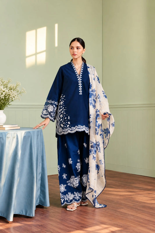 COCO - Dhanak-3PC Embroidered Shirt with Digital Printed Shawl - 1111