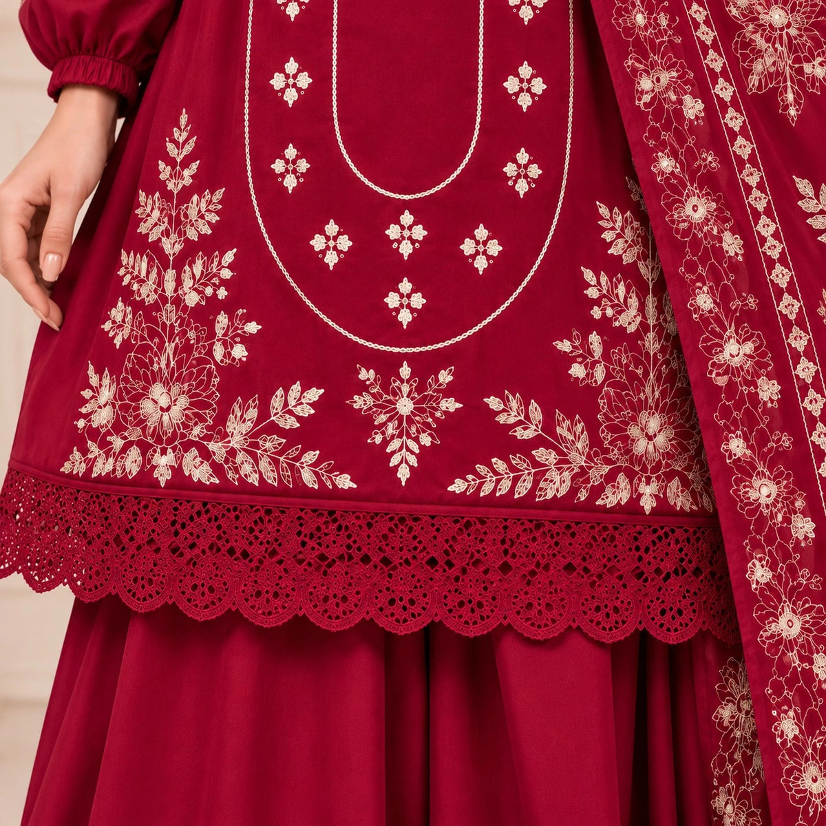 SO KAMAL-3PC Embroidered Shirt with Digital Printed Shawl - 1300