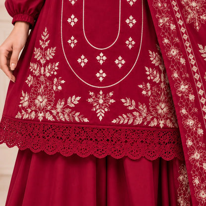 SO KAMAL-3PC Embroidered Shirt with Digital Printed Shawl - 1300