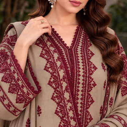 ANEELAS -3PC Embroidered Shirt with Digital Printed Shawl - 1001