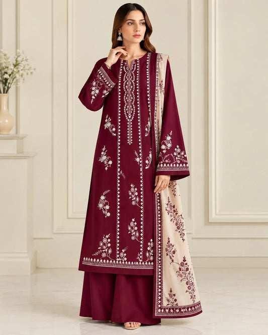 CROSS STITCH - Dhanak-3PC Embroidered Shirt with Digital Printed Shawl - 1075
