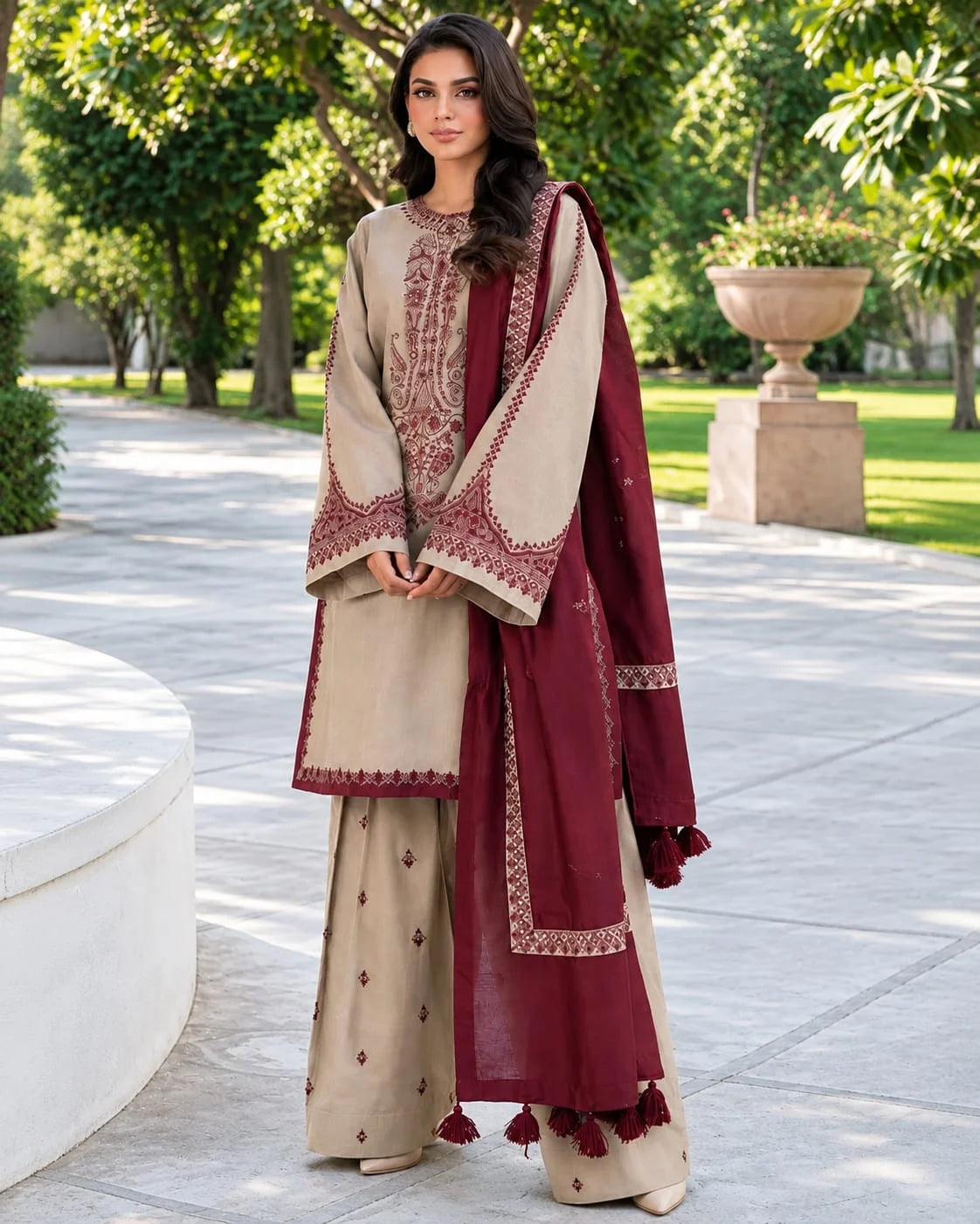 BAROQUE - Dhanak-3PC Embroidered Shirt with Digital Printed Shawl - 1145