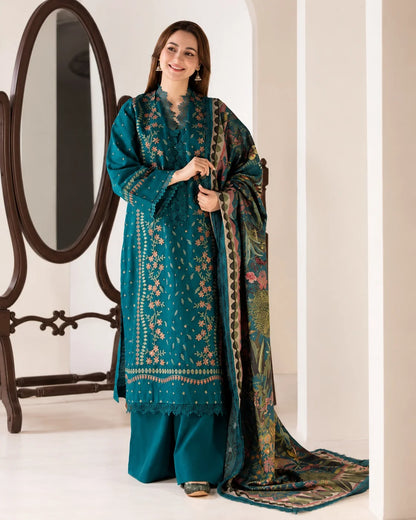 ZARA SHAH JAHAN - Dhanak-3PC Embroidered Shirt with Digital Printed Shawl - 1210