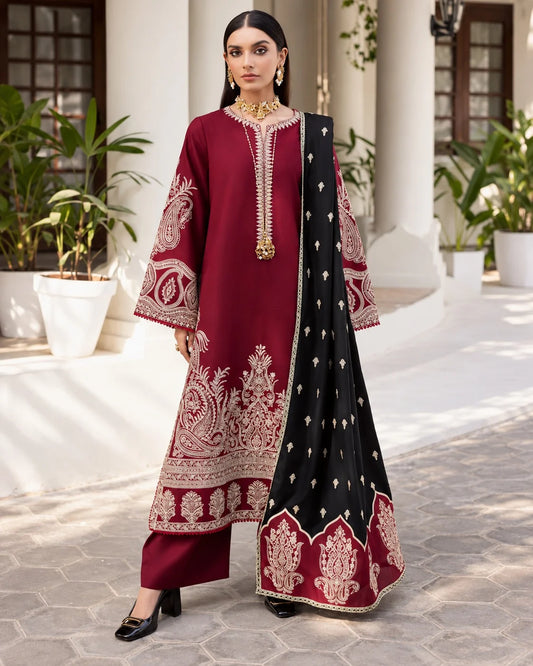BATIK - Dhanak-3PC Embroidered Shirt with Digital Printed Shawl - 178