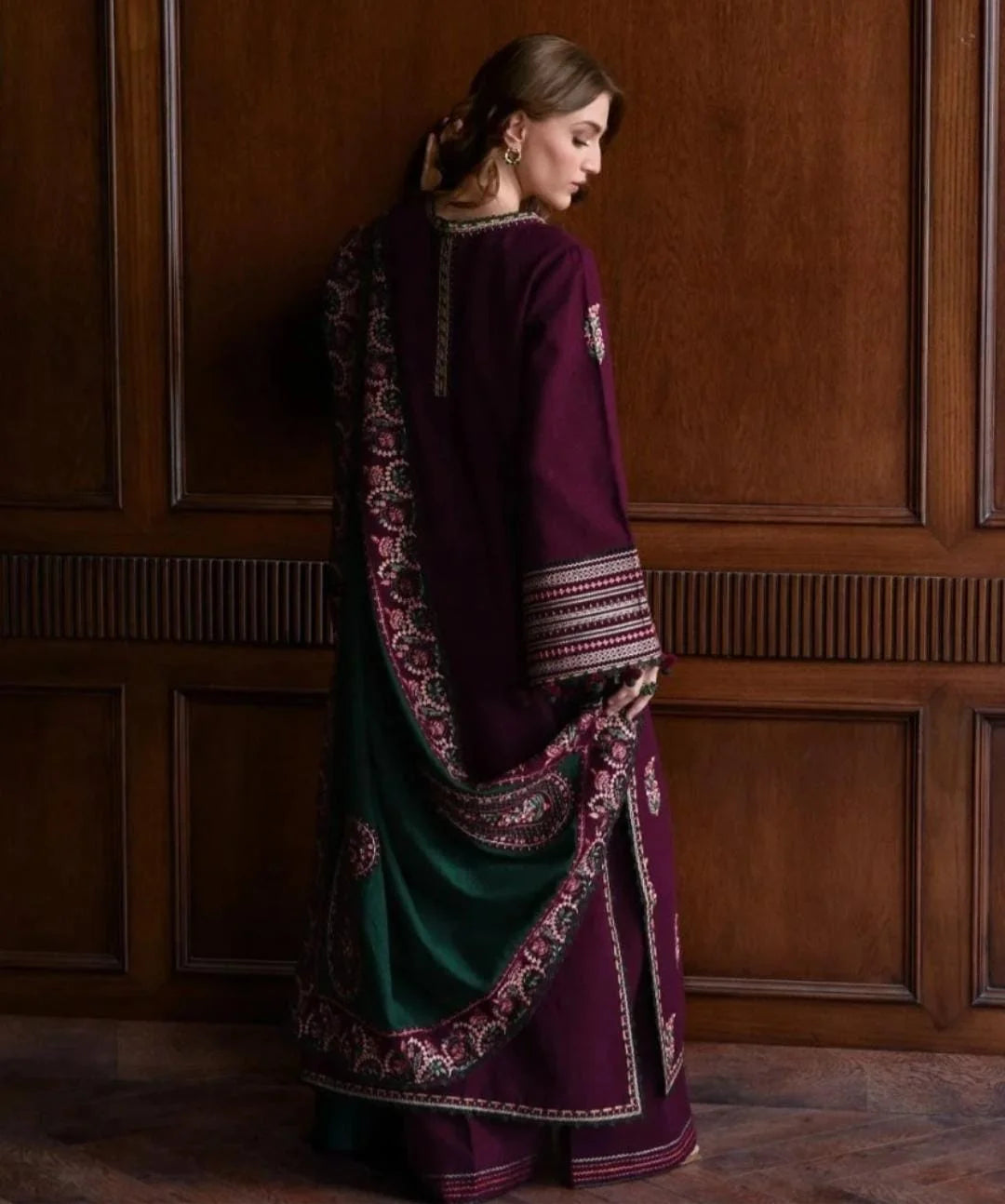 BATIK - Dhanak-3PC Embroidered Shirt with Digital Printed Shawl - 1263